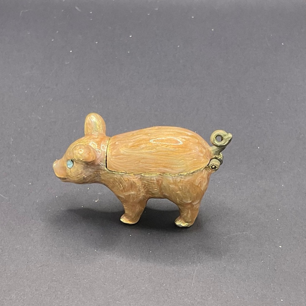 VINTAGE MONET ENAMELED PIG TRINKET BOX